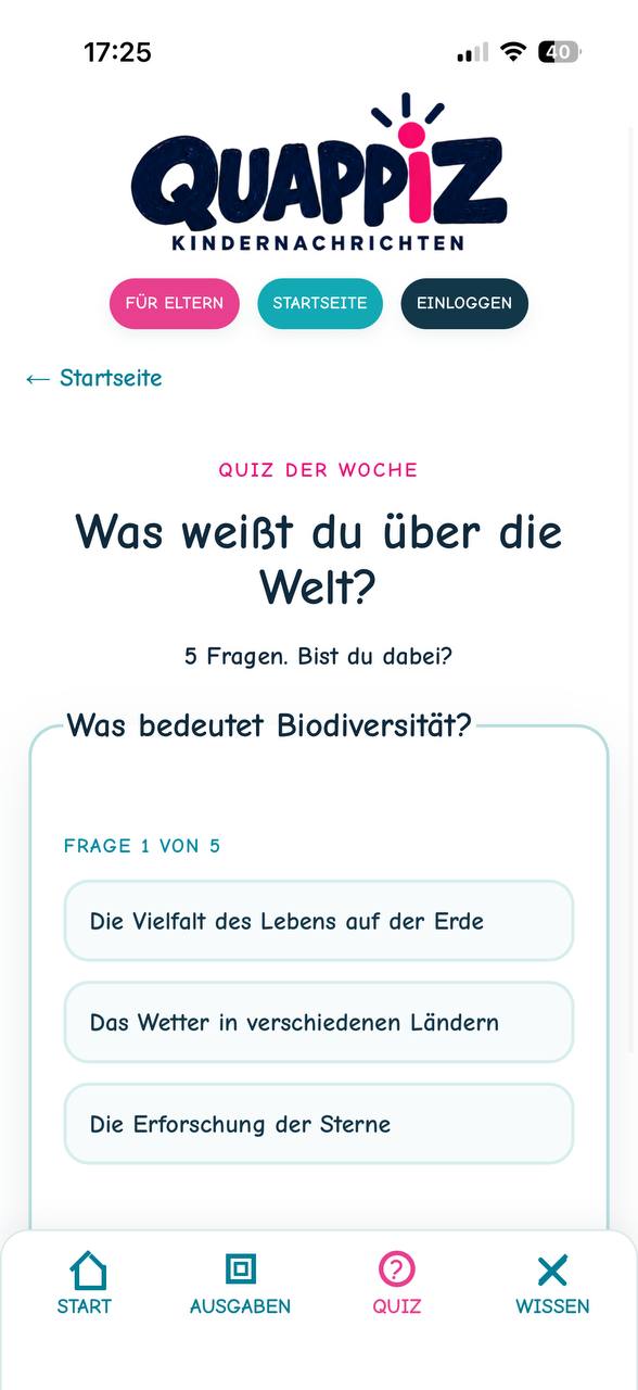 QUAPPIZ-Quiz der Woche mit einer Frage zur Biodiversität